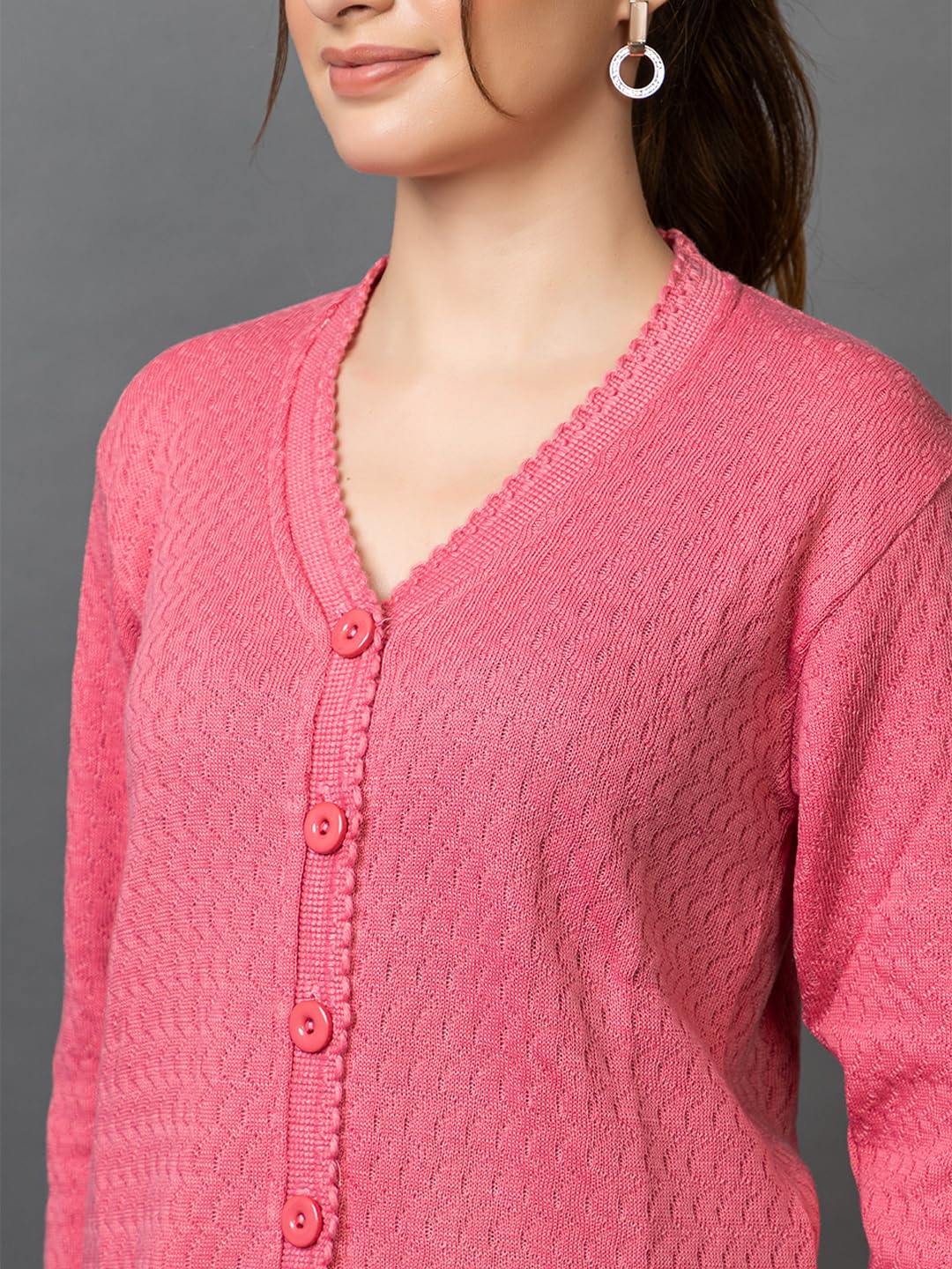 Women's Woolen V Neck Casual Wear Stylish Cardigan Sweaters for Winter with Side Pocket - Cozy and Warm Winter Sweater