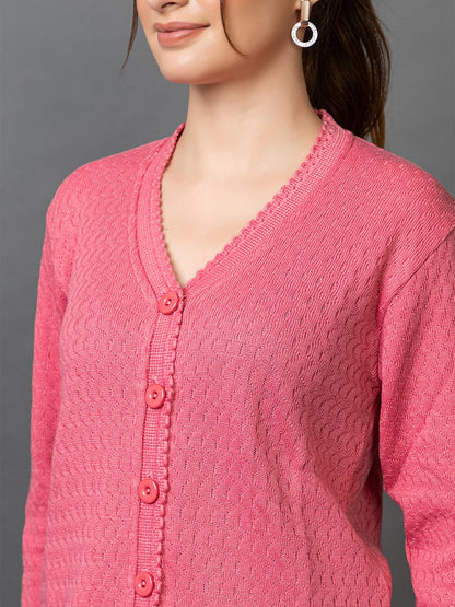 Women's Woolen V Neck Casual Wear Stylish Cardigan Sweaters for Winter with Side Pocket - Cozy and Warm Winter Sweater