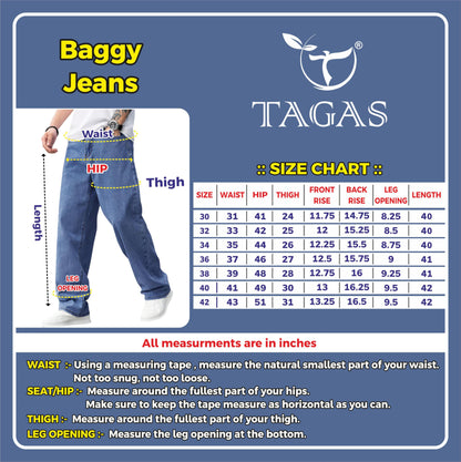 TAGAS Men Mid Rise Relaxed Fit Denim Jeans | Loose Jeans | Baggy Fit Denim Jens | Cream
