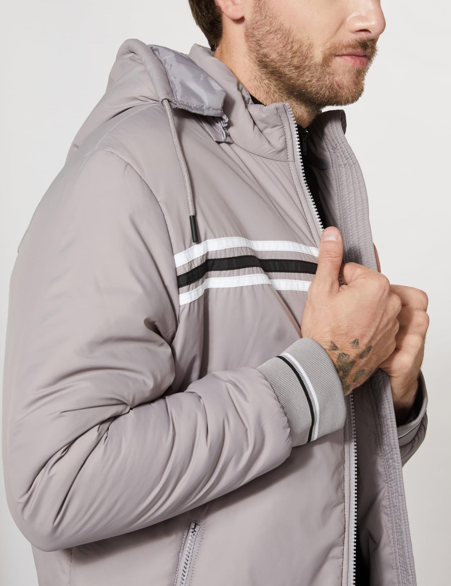 Men's Heavy Weight Hooded Bomber Stone Grey Jacket - Stylish Casual Winter Jacket