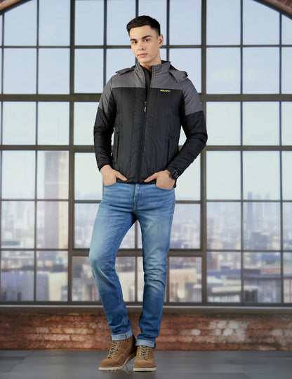 Men's Bomber Quilted Hooded Black Grey Winter Jackets | Full Sleeve Men's Jacket | Monsoon Jackets for Men | Men's Jerkin | Padded Winter Jacket for Men