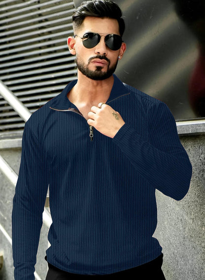 Men's Quarter Zip Cable Knit Pattern Full Sleeve Pullover - Wear Your Attitude