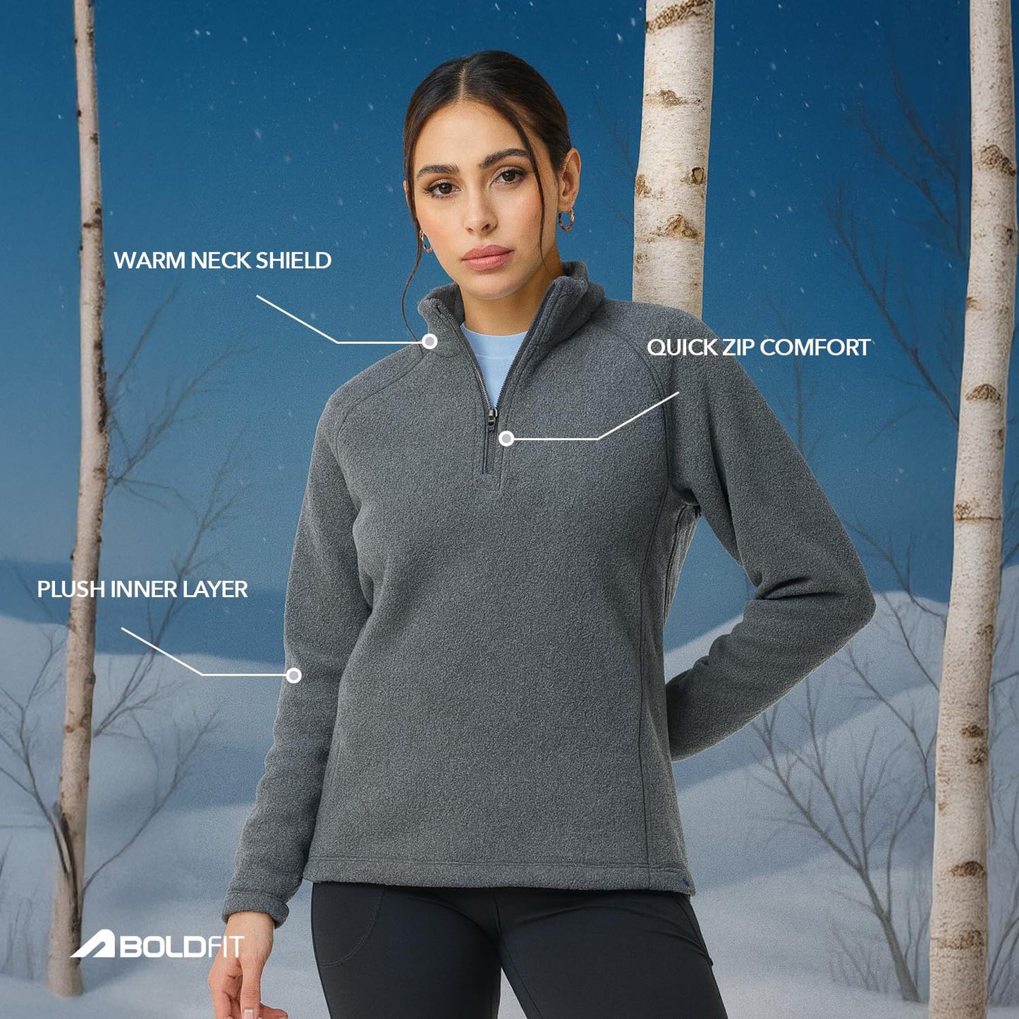 Women Half Zipper Top Grey Sweatshirt | Heavy Fleece Sweatshirt | Natural Insulation Winter Wear | Anti Pilling Pullover