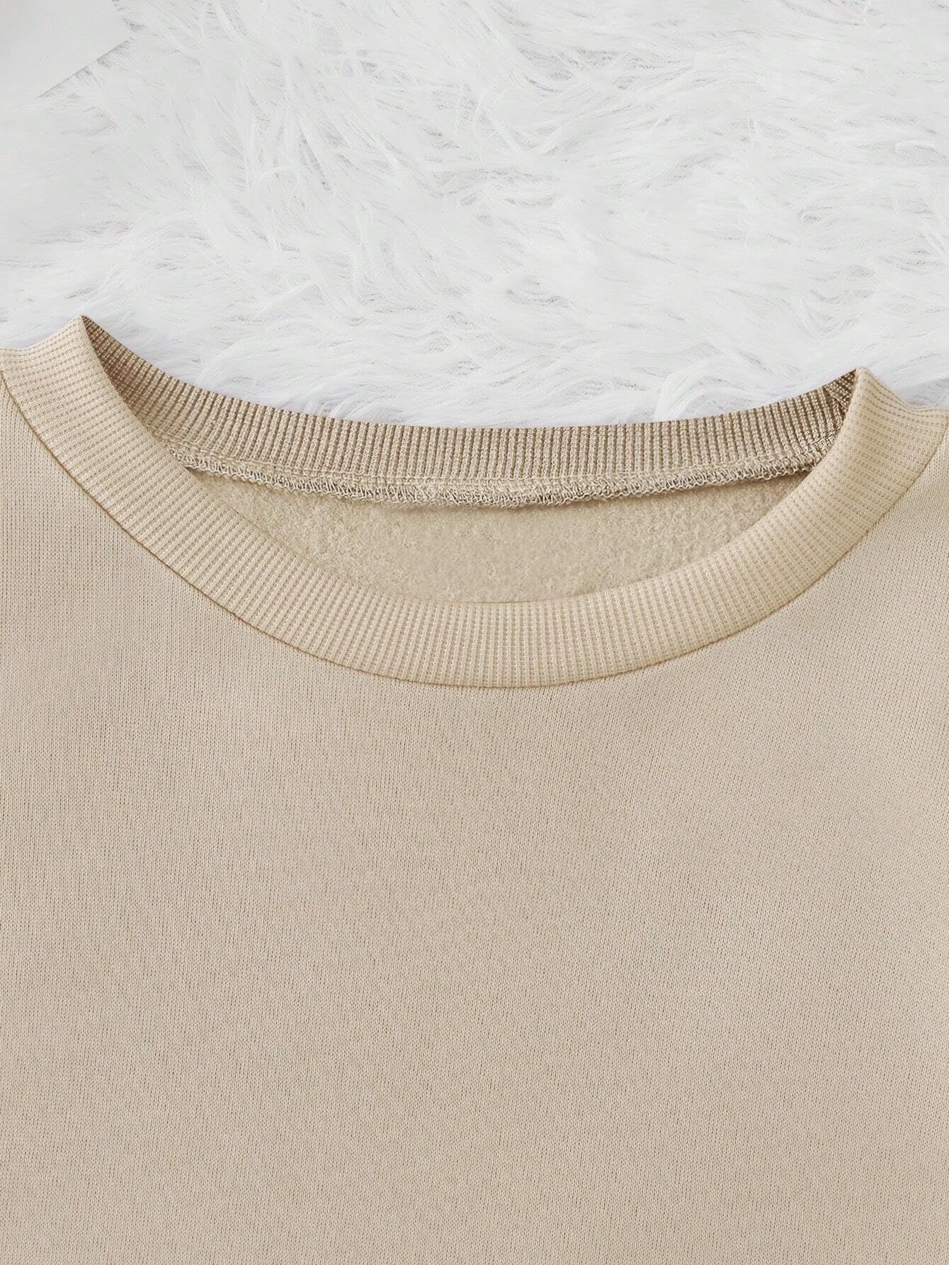 Women's Fleece Round Neck Regular Fit Beige Sweatshirt - Casual Winter Wear