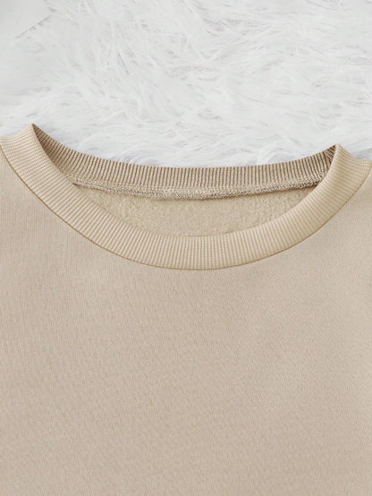 Women's Fleece Round Neck Regular Fit Beige Sweatshirt - Casual Winter Wear