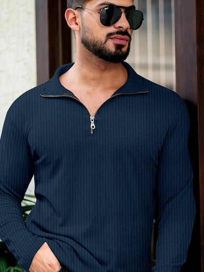 Men's Quarter Zip Cable Knit Pattern Full Sleeve Pullover - Wear Your Attitude