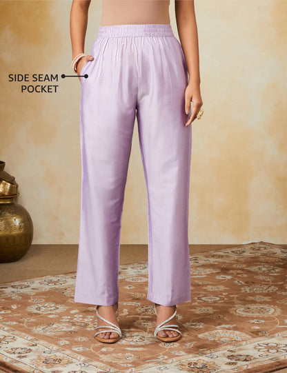 Amazon Brand - Myx Women's Kurta Pant Set with Embroidered Organza Dupatta | Viscose,Rayon | A-line fit (AW24-MYX-SKD-VN-06_Lilac_L)