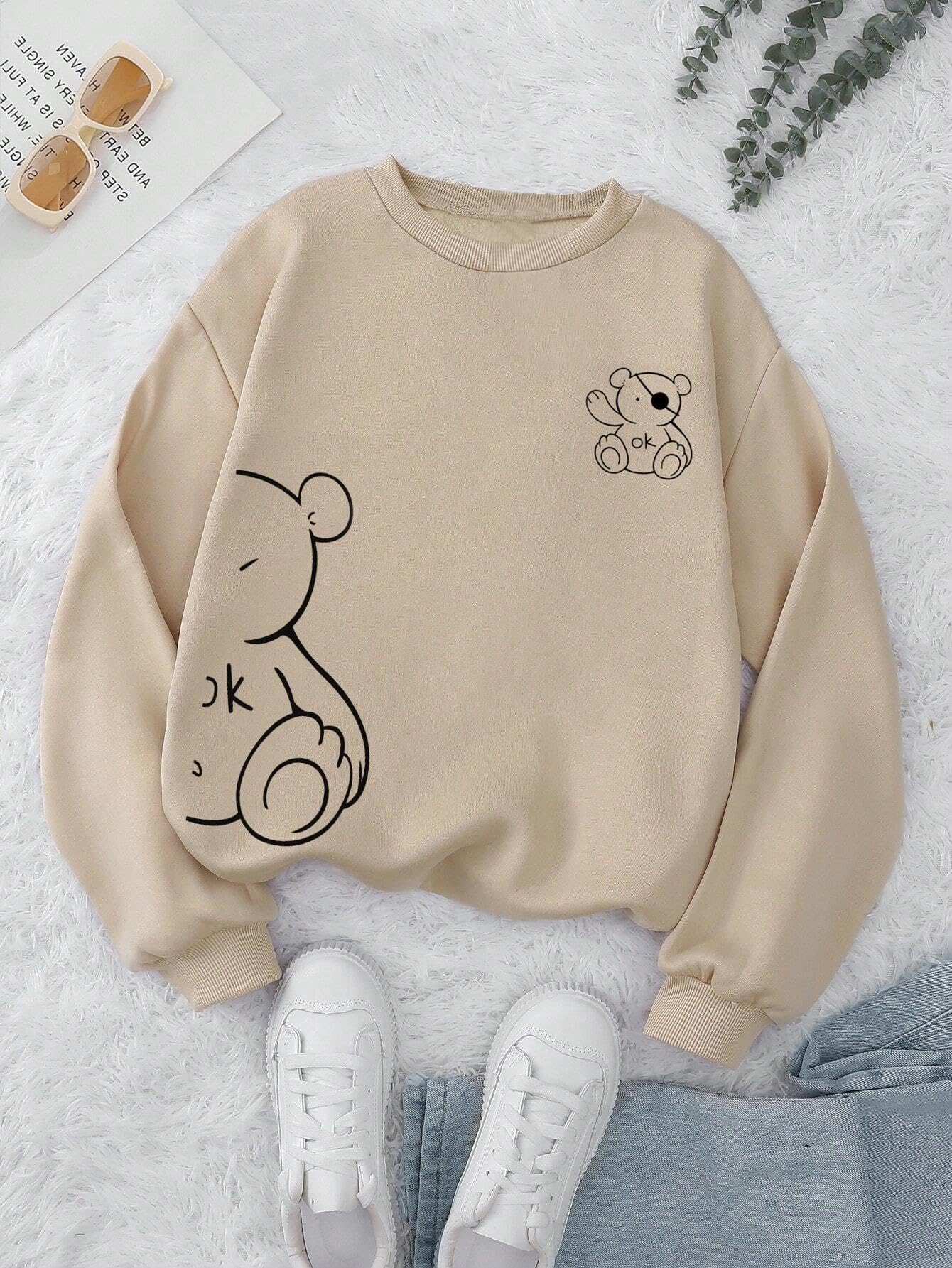Women's Fleece Round Neck Regular Fit Beige Sweatshirt - Casual Winter Wear