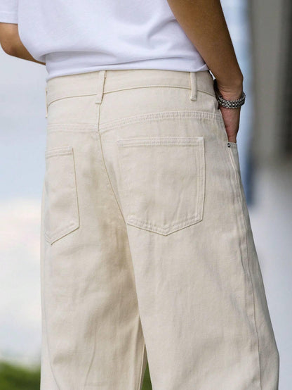 JVX Men Mid Rise Jeans ||Looses Fit Denim Jeans || Baggy Jeans (Njj-04) (Cream)