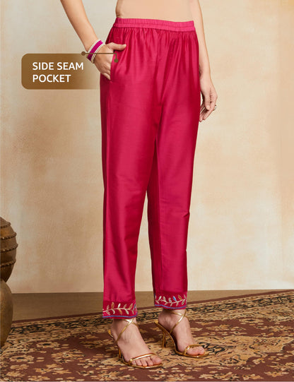 Myx Women's Embroidered Fuschia Kurta Set with Organza Dupatta