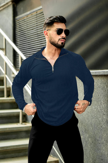 Men's Quarter Zip Cable Knit Pattern Full Sleeve Pullover - Wear Your Attitude