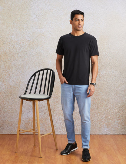 Amazon Brand - Symbol Men's Cotton Rich Stretchable Jeans | Casual Denim Carrot Fit Medium Blue