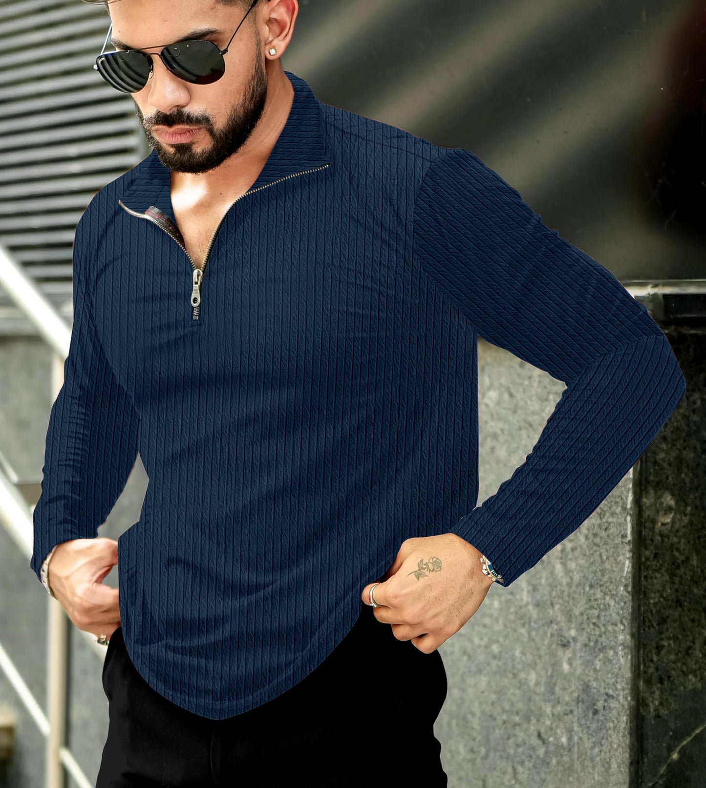 Men's Quarter Zip Cable Knit Pattern Full Sleeve Pullover - Wear Your Attitude