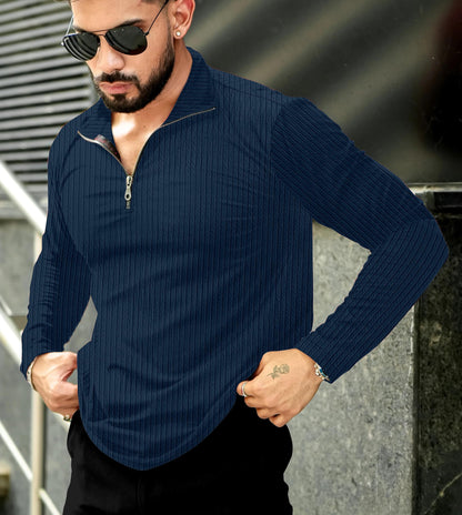 Men's Quarter Zip Cable Knit Pattern Full Sleeve Pullover - Wear Your Attitude