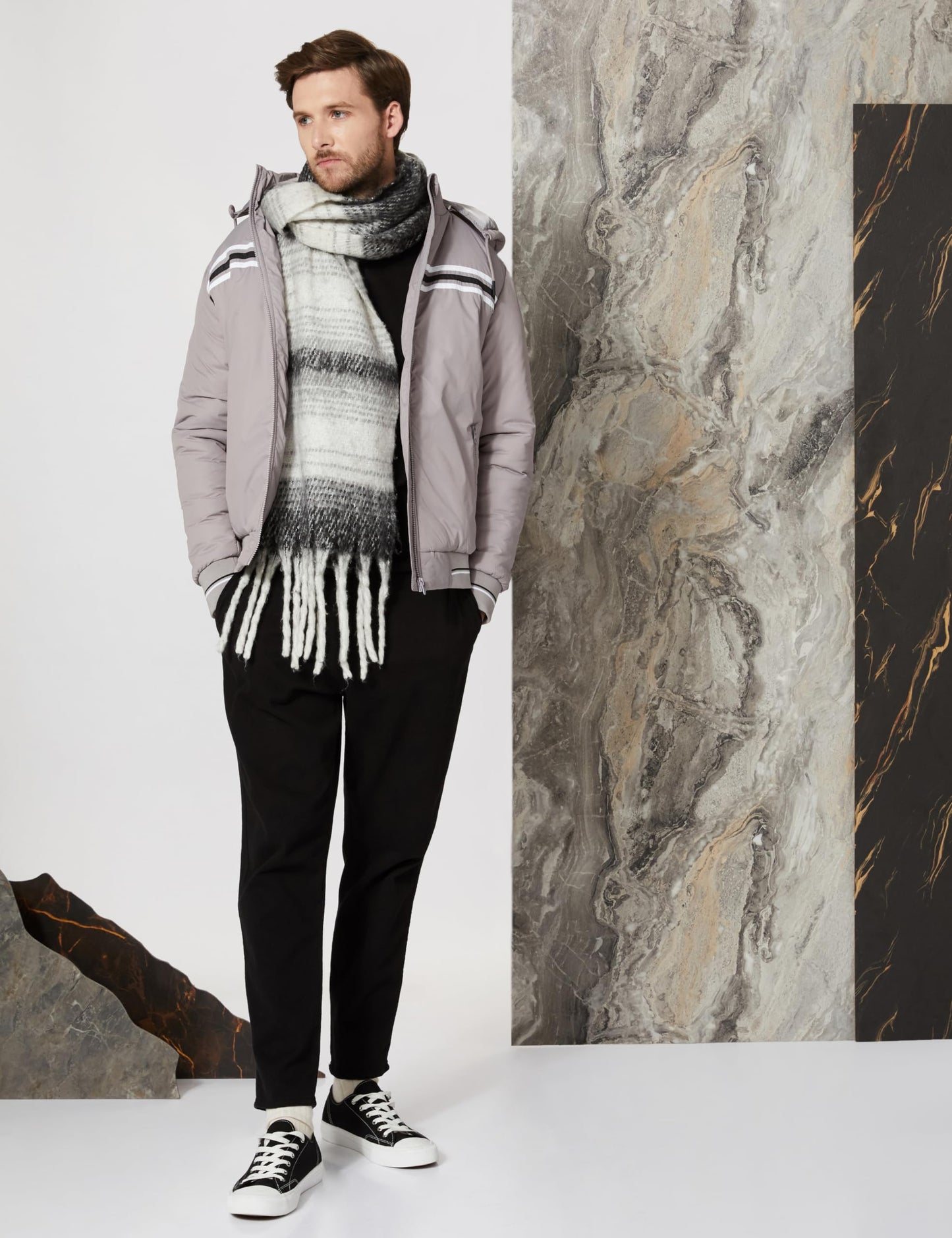 Men's Heavy Weight Hooded Bomber Stone Grey Jacket - Stylish Casual Winter Jacket