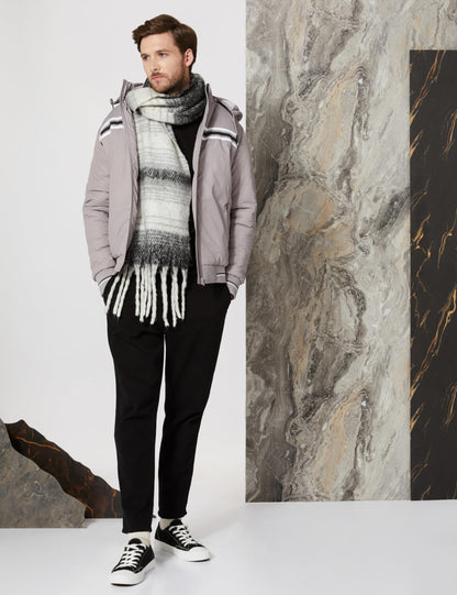 Men's Heavy Weight Hooded Bomber Stone Grey Jacket - Stylish Casual Winter Jacket