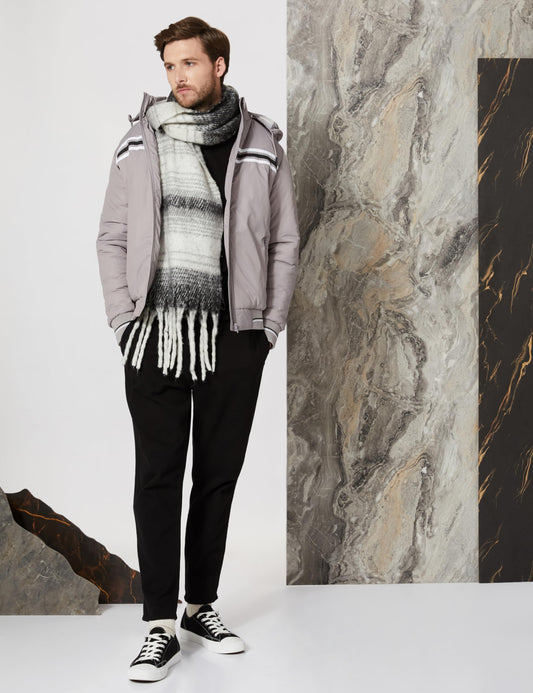 Men's Heavy Weight Hooded Bomber Stone Grey Jacket - Stylish Casual Winter Jacket