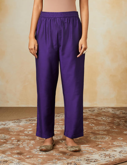 Amazon Brand - Myx Women's Kurta Pant Set with Embroidered Organza Dupatta | Viscose,Rayon | A-line fit (AW24-MYX-SKD-VN-07_Deep Purple_M)