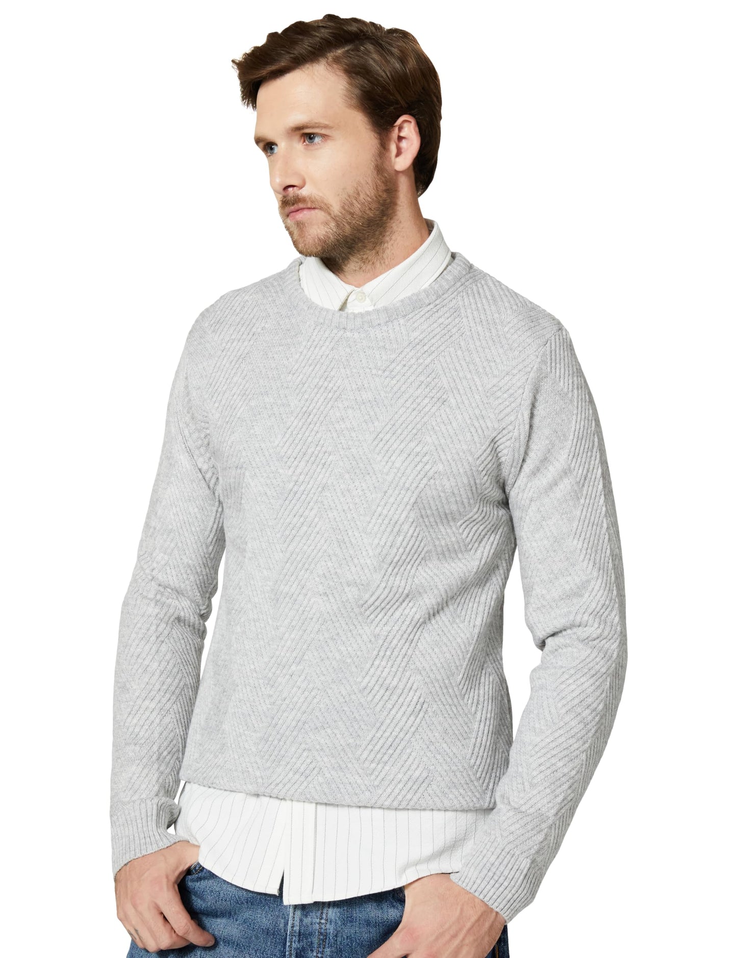 Men's Acrylic Full Sleeves Round Whitish Melange Sweater - Stylish Urban Dressy Winter Wear