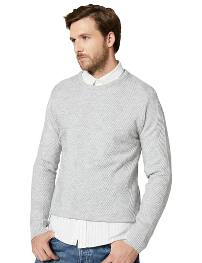 Men's Acrylic Full Sleeves Round Whitish Melange Sweater - Stylish Urban Dressy Winter Wear