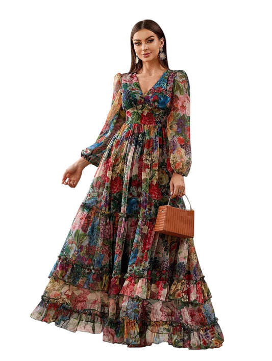 LITZO Women's Georgette A-Line Maxi Dress Yellow