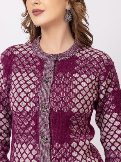 Women's V Neck Maroon Sweater Cardigan - Daily Casual Winter Wear