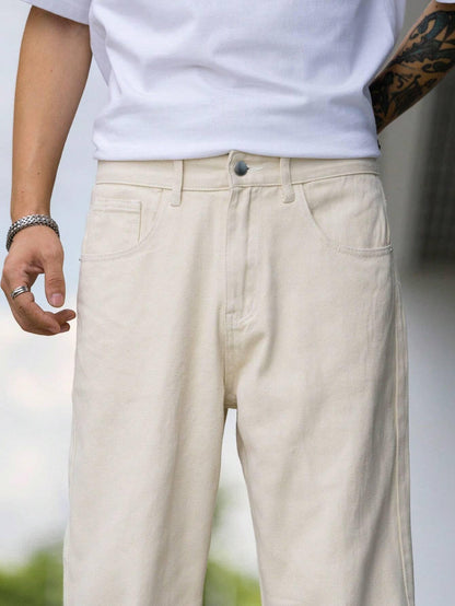 JVX Men Mid Rise Jeans ||Looses Fit Denim Jeans || Baggy Jeans (Njj-04) (Cream)