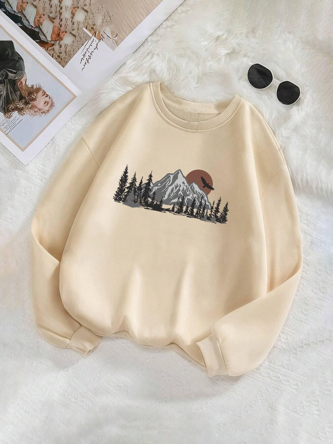 Women's Fleece Regular Fit Round Neck Beige Sweatshirt - Perfect for College Campus & Outings