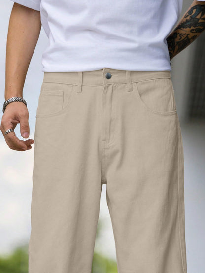 TAGAS Men Mid Rise Relaxed Fit Denim Jeans | Loose Jeans | Baggy Fit Denim Jens | Cream