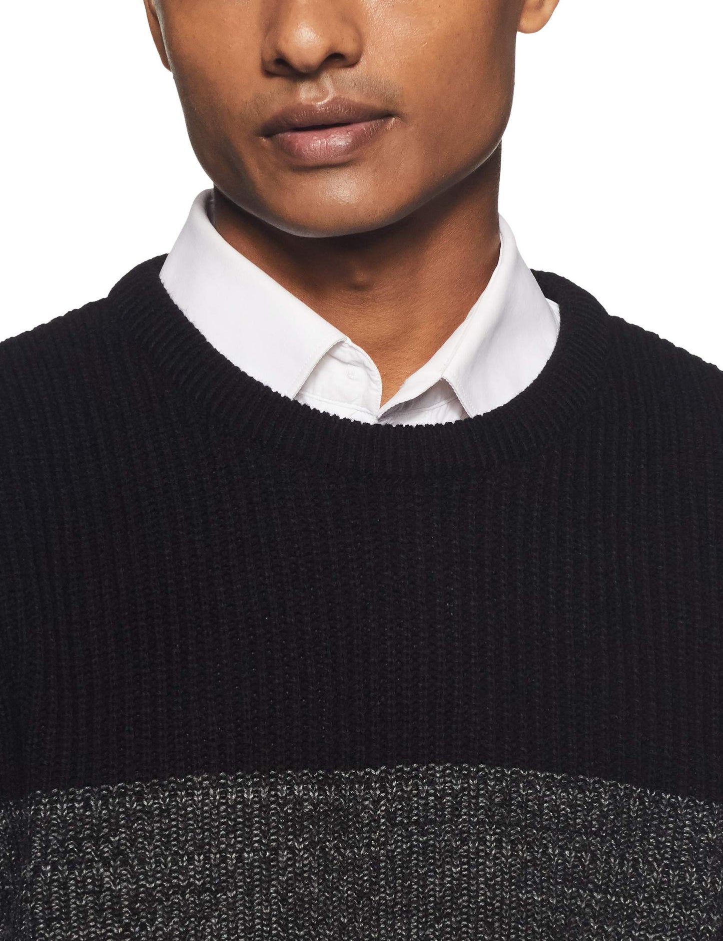 Men's Round Neck Acrylic Striped Black Sweater - Stylish Casual Winter Wear