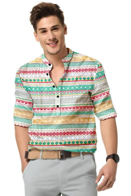 Men’s Multicolor Printed Cotton Casual Shirt – Spread Collar Full Sleeve Festive & Everyday Wear