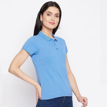 Women’s Ketex Sky Blue Polo Neck T-Shirt – Soft Cotton Blend Casual & Everyday Wear