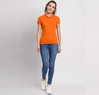 Women's Ketex Orange Cotton Blend Polo Neck T-Shirt - Casual Wear for Everyday Comfort