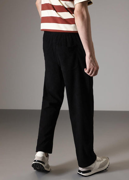Men’s Black Corduroy Casual Trousers – Solid Ribbed Pants for Streetwear & Everyday Comfort