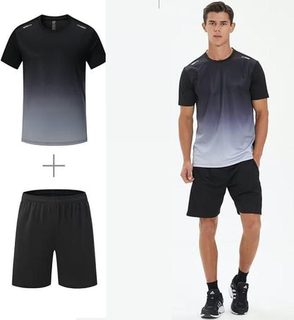 Men's Black Grey Jersey T-Shirt & Shorts Track Suit