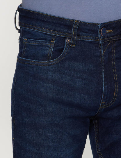 Peter England Men's Classic Tapered Stretchable Mid Rise Twill Jeans Dark Blue