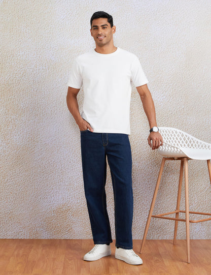 Amazon Brand - Symbol Men's Loose Fit Mid Rise Mid Wash Baggy Jeans