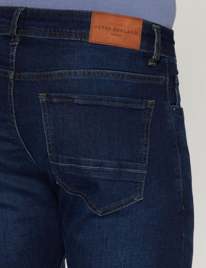 Peter England Men's Classic Tapered Stretchable Mid Rise Twill Jeans Dark Blue