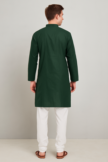 Men's  Mehndi Green Mirror Embroidery Kurta