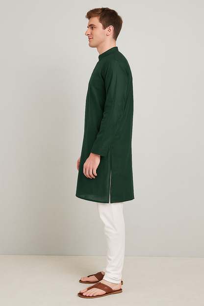 Men's  Mehndi Green Mirror Embroidery Kurta