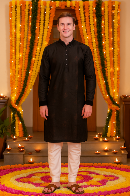 Men's Brown Embroidery Kurta