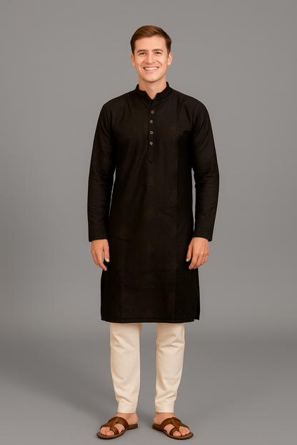 Men's Brown Embroidery Kurta