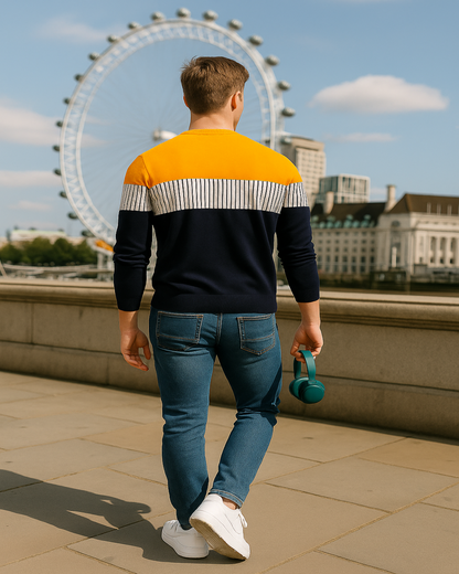 Men’s Yellow & Blue Color Block Full Sleeves T-Shirt | Cotton Blend Streetwear Casual Tee