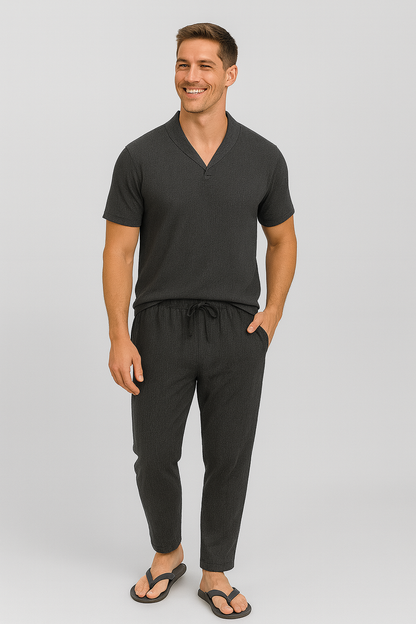 Men’s Black Corduroy Co-Ord Set – Casual & Loungewear Cotton Blend Outfit