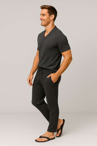 Men’s Black Corduroy Co-Ord Set – Casual & Loungewear Cotton Blend Outfit