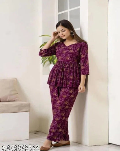 Women's Printed Purple Co-Ord Set