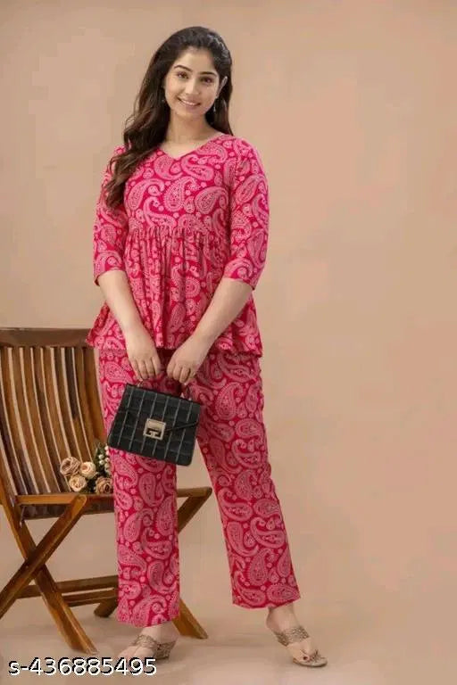 Women's Printed Pink Co-Ord Set