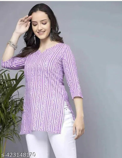 Women Lavender Rayon Short Kurti