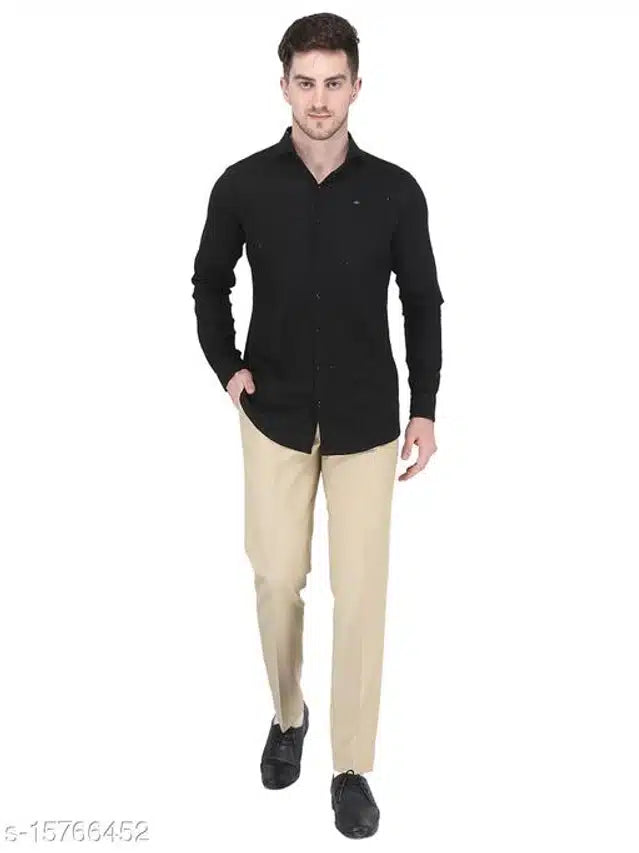 Men's Cream Blended Cotton Formal Trousers
