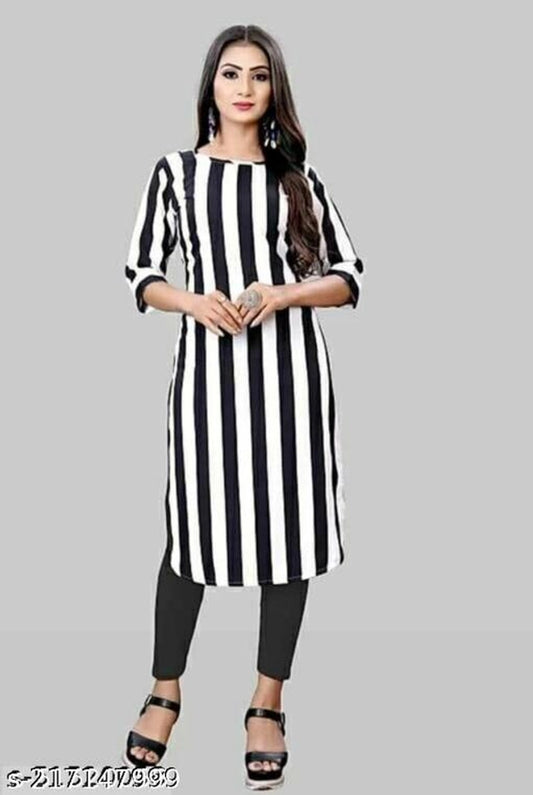 Women Crepe Striped Black & White Kurti